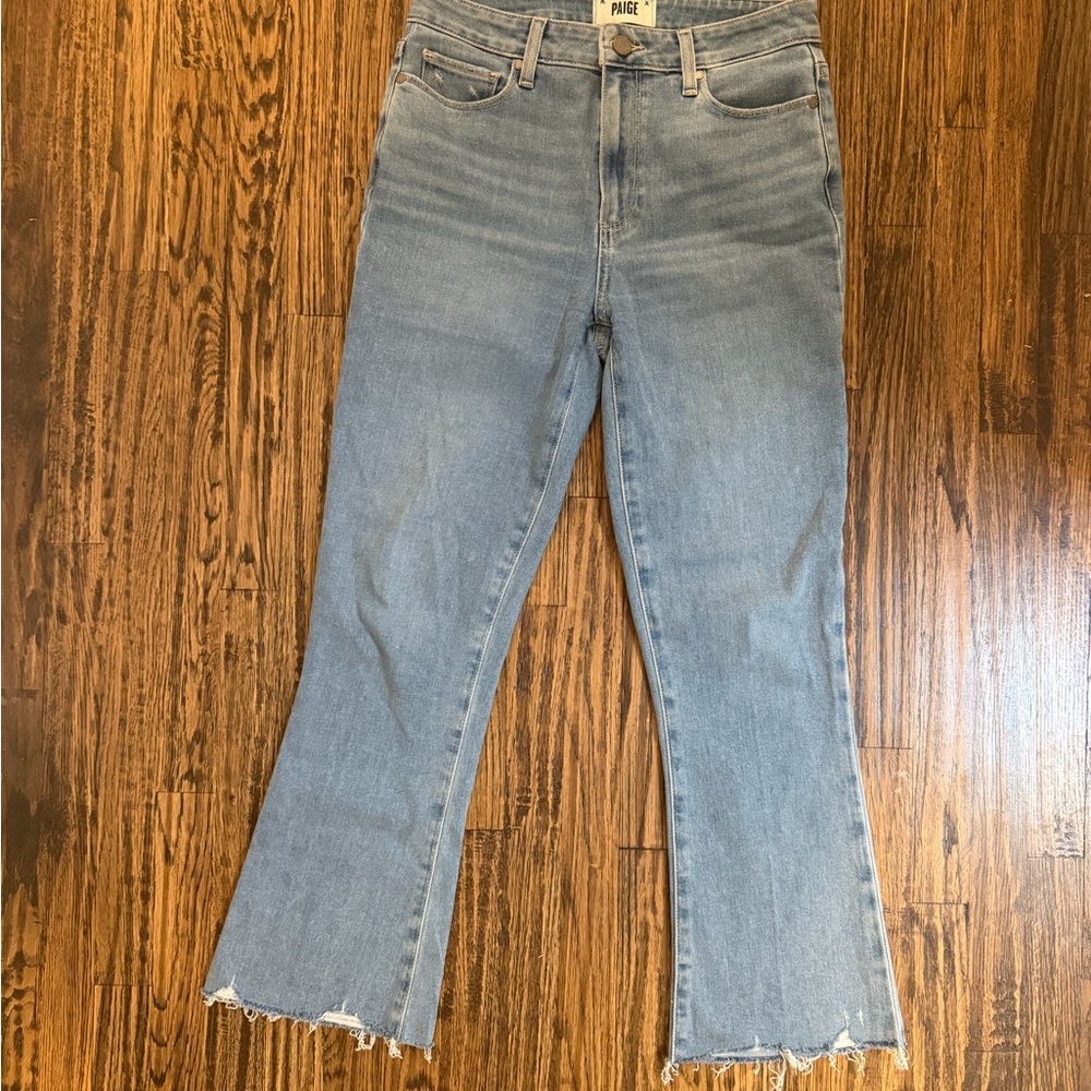 PAIGE Rory Crop Flare Jeans, Light Blue with Raw Hem